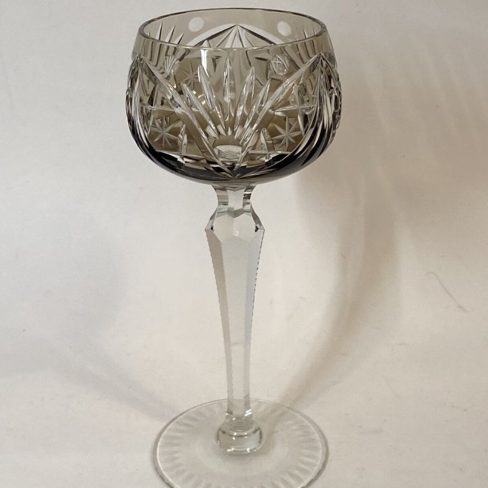 Vtg Bohemian Neubert-Echt Bleikristall Grey Crystal Cut to Clear Stemware 7.34”